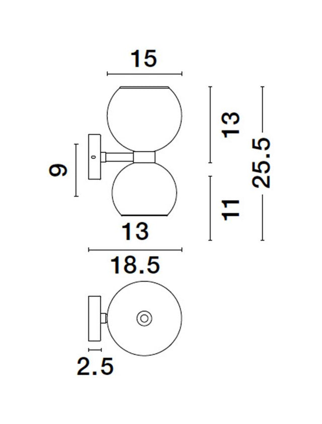 PALMER Smoky Glass Black Metal Base LED E14 2x5 Watt 230 Volt IP20 Bulb Excluded D: 15 W: 18.5 H: 25.5 cm