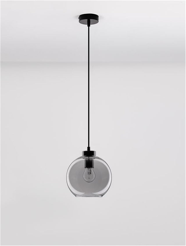 PALMER Smoky Glass Black Cord Black Metal Base LED E27 1x12 Watt 230 Volt IP20 Bulb Excluded D: 20 H1: 17.4 H2: 220 cm Adjustable height