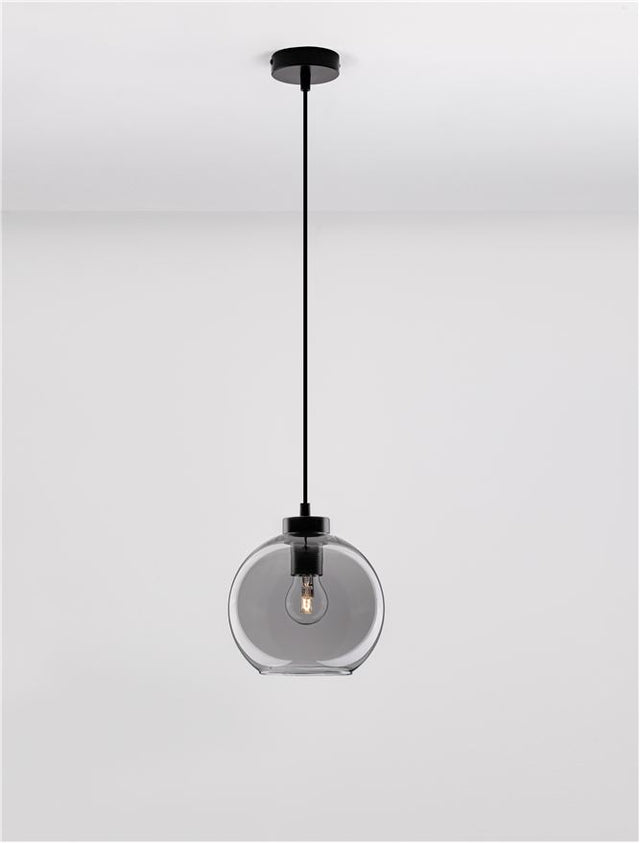 PALMER Smoky Glass Black Cord Black Metal Base LED E27 1x12 Watt 230 Volt IP20 Bulb Excluded D: 20 H1: 17.4 H2: 220 cm Adjustable height