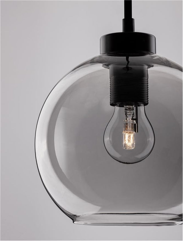 PALMER Smoky Glass Black Cord Black Metal Base LED E27 1x12 Watt 230 Volt IP20 Bulb Excluded D: 20 H1: 17.4 H2: 220 cm Adjustable height
