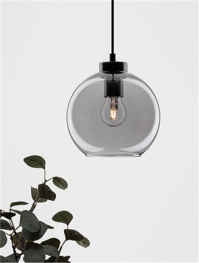 PALMER Smoky Glass Black Cord Black Metal Base LED E27 1x12 Watt 230 Volt IP20 Bulb Excluded D: 20 H1: 17.4 H2: 220 cm Adjustable height