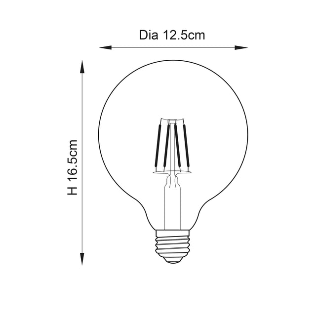 E27 LED filament globe 125mm dia