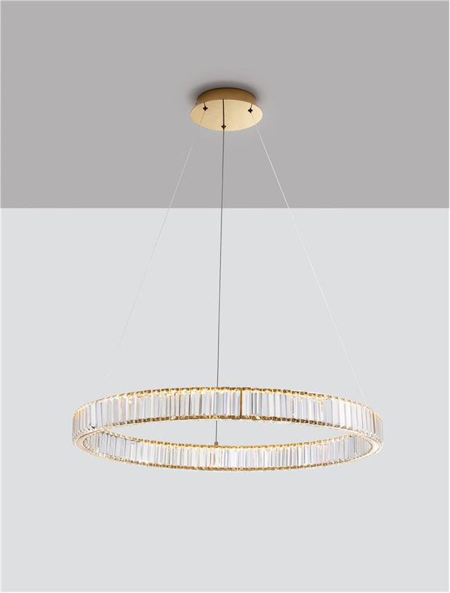 AURELIA Triac Dimmable Gold Metal & Crystal LED 47W 230 Volt 4895Lm 3500K IP20 Class I D: 80 H: 150 cm Adjustable Height