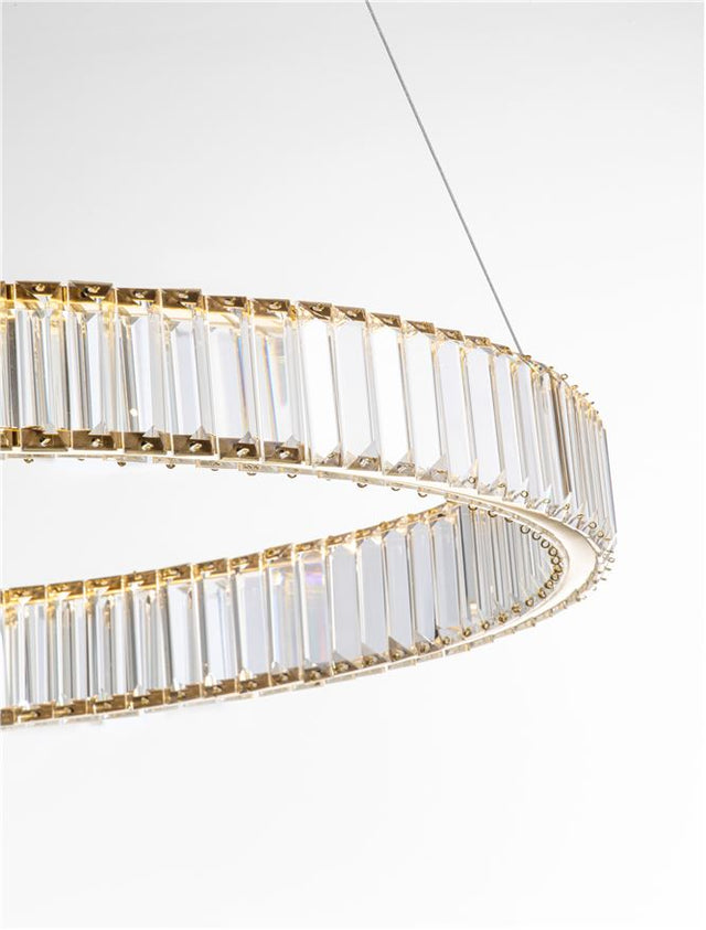 AURELIA Triac Dimmable Gold Metal & Crystal LED 47W 230 Volt 4895Lm 3500K IP20 Class I D: 80 H: 150 cm Adjustable Height