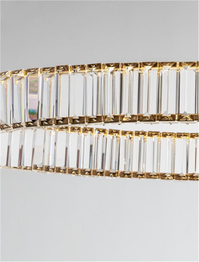 AURELIA Triac Dimmable Gold Metal & Crystal LED 47W 230 Volt 4895Lm 3500K IP20 Class I D: 80 H: 150 cm Adjustable Height