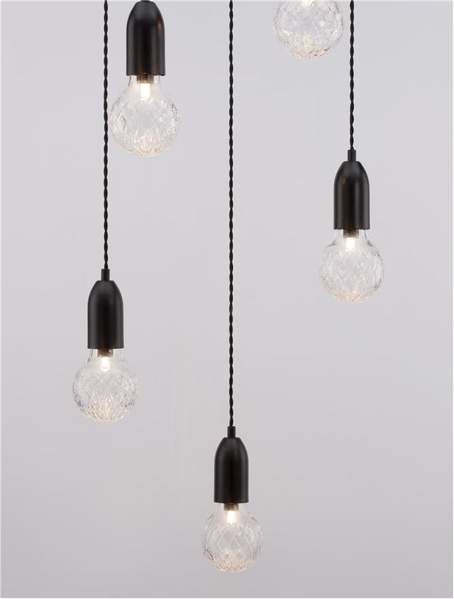 VEDA Black Metal & Clear Glass LED G9 5x6 Watt 230 Volt IP20 Bulb Excluded D: 40 H: 150 cm Adjustable height