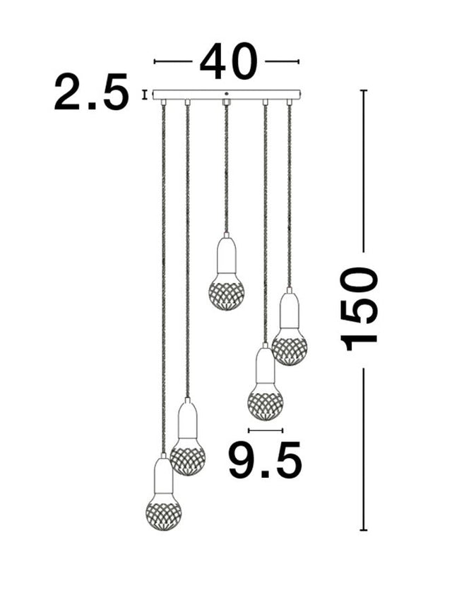 VEDA Black Metal & Clear Glass LED G9 5x6 Watt 230 Volt IP20 Bulb Excluded D: 40 H: 150 cm Adjustable height