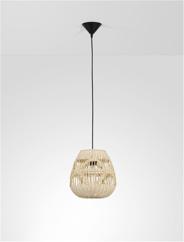 MARLO Natural Rattan Black Fabric Wire & Base LED E27 1x12 Watt 230 Volt IP20 Bulb Excluded D: 27 H 1: 26.5 H 2: 180 cm Adjustable height