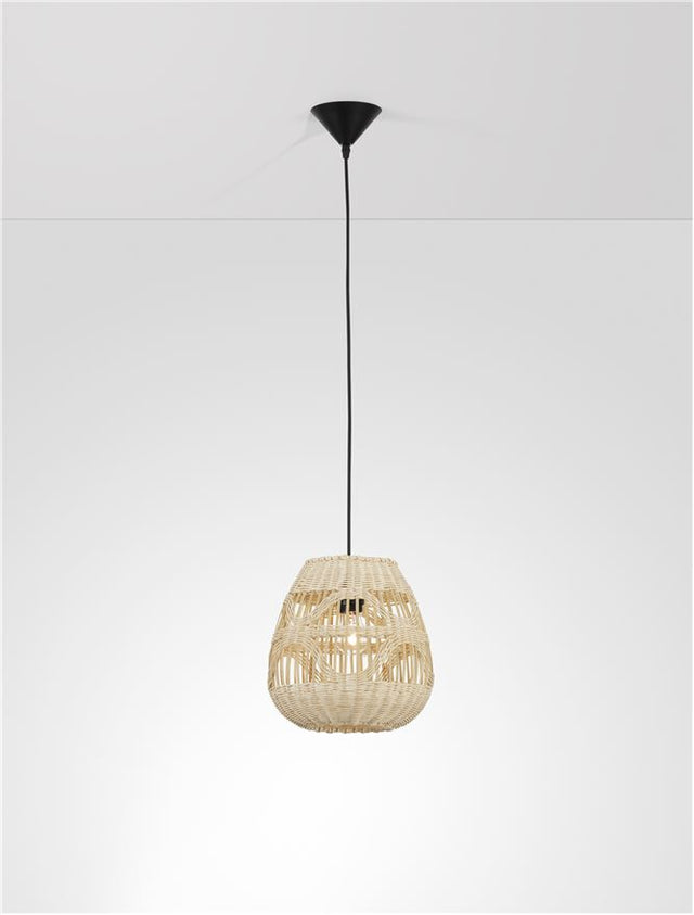 MARLO Natural Rattan Black Fabric Wire & Base LED E27 1x12 Watt 230 Volt IP20 Bulb Excluded D: 27 H 1: 26.5 H 2: 180 cm Adjustable height