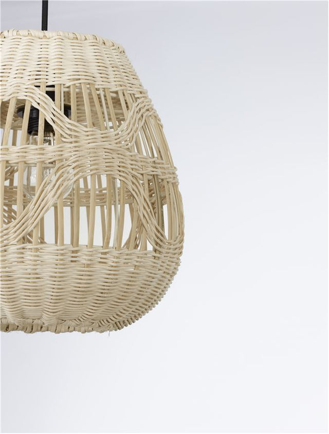 MARLO Natural Rattan Black Fabric Wire & Base LED E27 1x12 Watt 230 Volt IP20 Bulb Excluded D: 27 H 1: 26.5 H 2: 180 cm Adjustable height