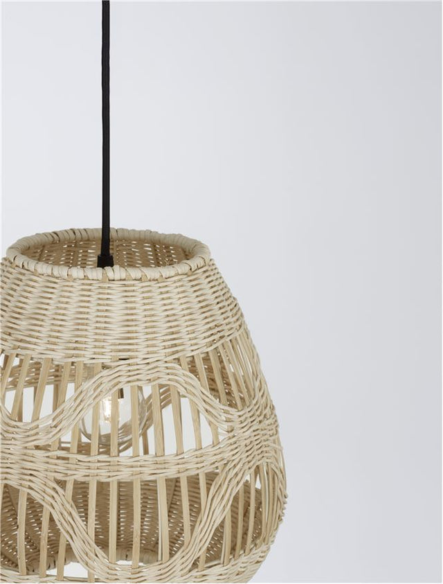 MARLO Natural Rattan Black Fabric Wire & Base LED E27 1x12 Watt 230 Volt IP20 Bulb Excluded D: 27 H 1: 26.5 H 2: 180 cm Adjustable height