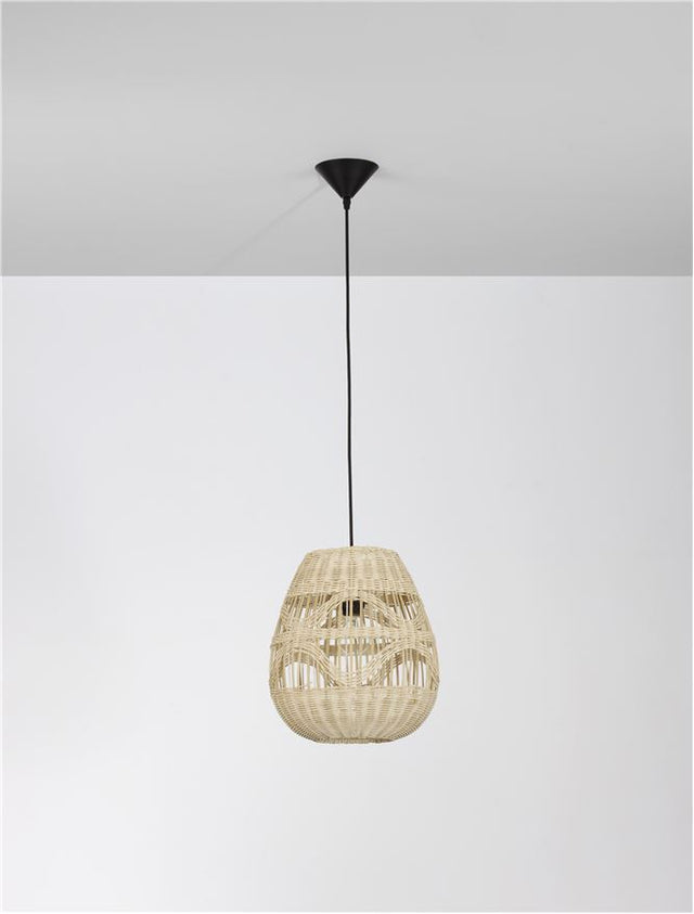 MARLO Natural Rattan Black Fabric Wire & Base LED E27 1x12 Watt 230 Volt IP20 Bulb Excluded D: 30 H 1: 35 H 2: 185 cm Adjustable height