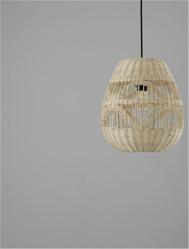 MARLO Natural Rattan Black Fabric Wire & Base LED E27 1x12 Watt 230 Volt IP20 Bulb Excluded D: 30 H 1: 35 H 2: 185 cm Adjustable height