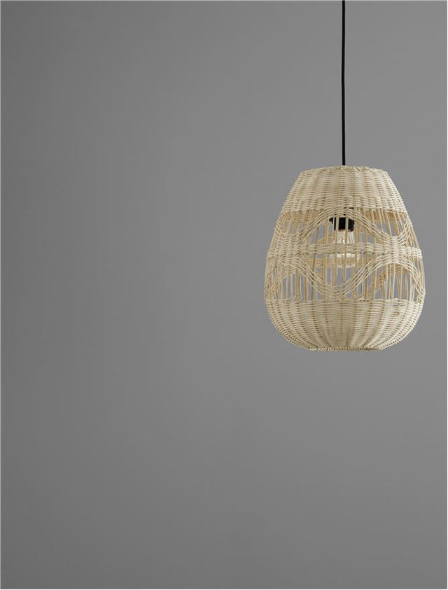 MARLO Natural Rattan Black Fabric Wire & Base LED E27 1x12 Watt 230 Volt IP20 Bulb Excluded D: 30 H 1: 35 H 2: 185 cm Adjustable height