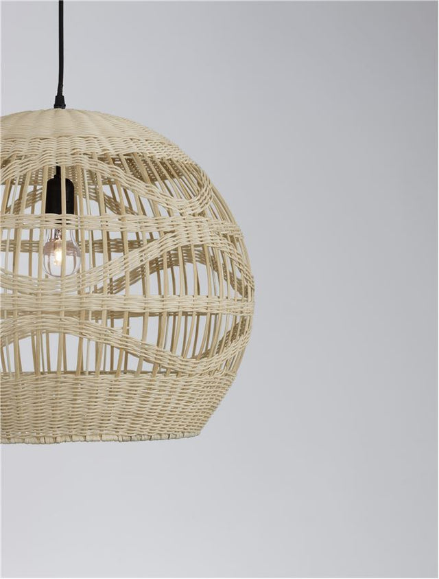 MARLO Natural Rattan Black Fabric Wire & Base LED E27 1x12 Watt 230 Volt IP20 Bulb Excluded D: 48.5 H1: 41.5 H2: 205 cm Adjustable height