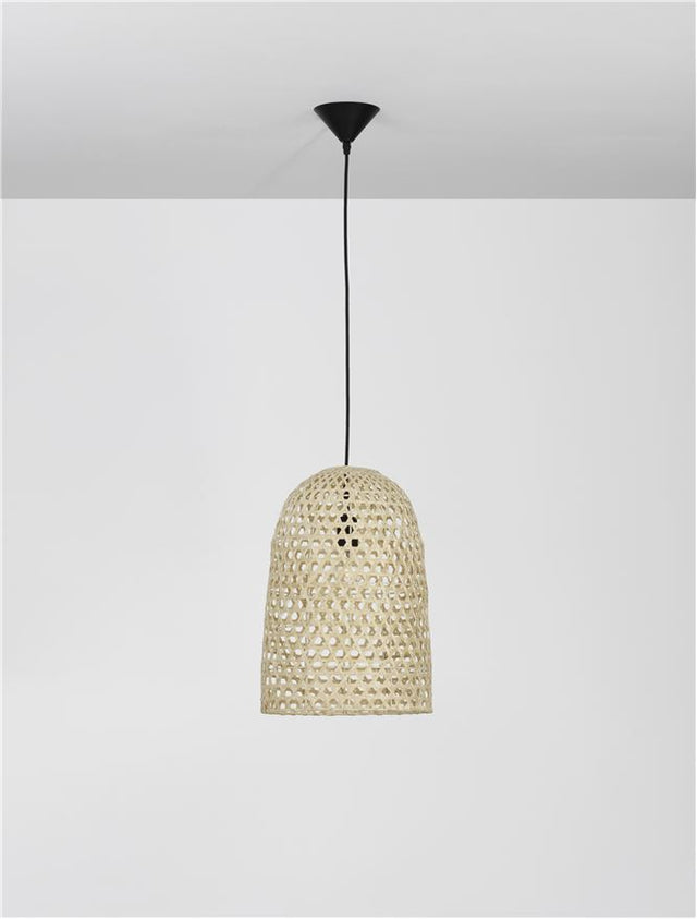 AURORA Natural Rattan Black Fabric Wire & Base LED E27 1x12 Watt 230 Volt IP20 Bulb Excluded D: 30 H1: 43 H2: 190 cm Adjustable height