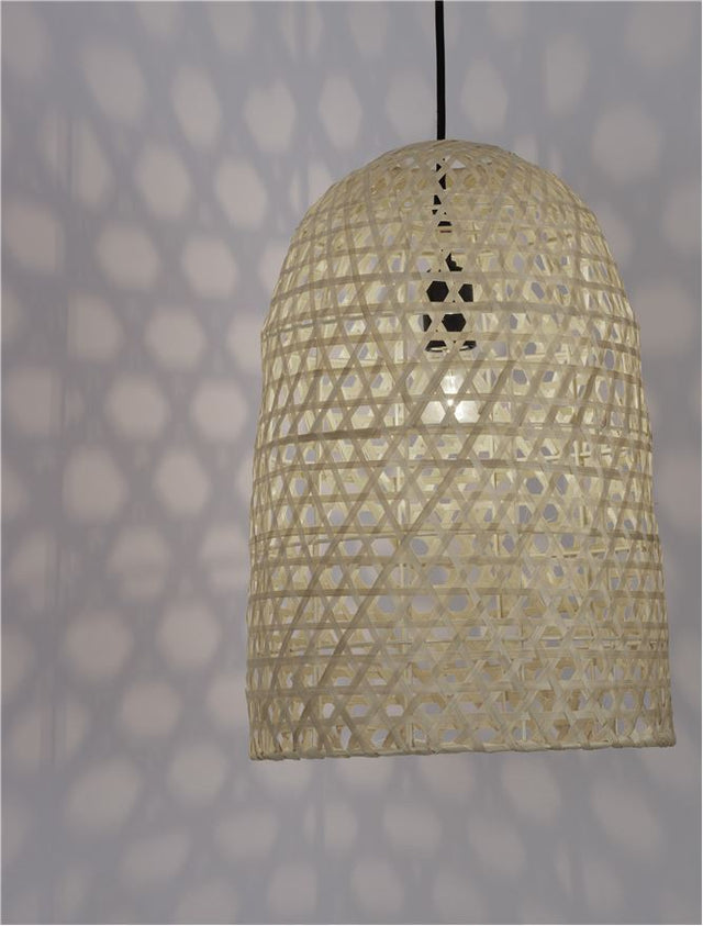 AURORA Natural Rattan Black Fabric Wire & Base LED E27 1x12 Watt 230 Volt IP20 Bulb Excluded D: 30 H1: 43 H2: 190 cm Adjustable height