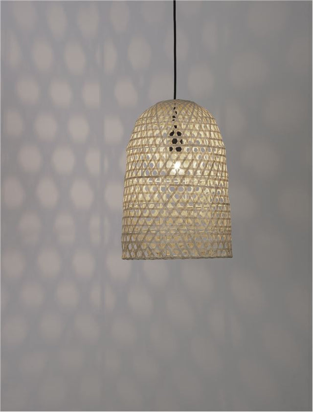 AURORA Natural Rattan Black Fabric Wire & Base LED E27 1x12 Watt 230 Volt IP20 Bulb Excluded D: 30 H1: 43 H2: 190 cm Adjustable height
