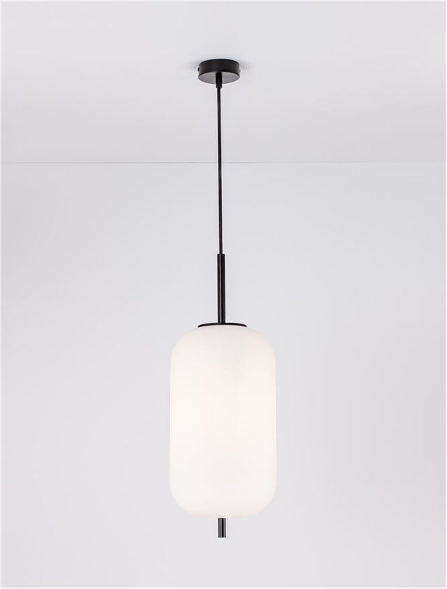 LATO Black Metal & Opal Glass Black Fabric Wire LED E27 1x12 Watt 230 Volt IP20 Bulb Excluded D: 22 H: 120 cm Adjustable height