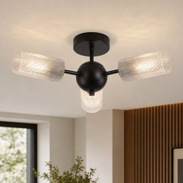 Cosmic 3Lt Semi-flush Black Metal with Textured Acrylic
