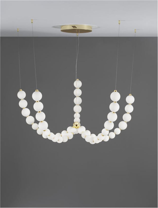 PERLA Triac Dimmable Gold Metal & Opal Glass LED 125 Watt 230 Volt 11377Lm 3000K IP20 Included Remote Control D: 118 H: 150 cm Adjustable Height Included Remote control