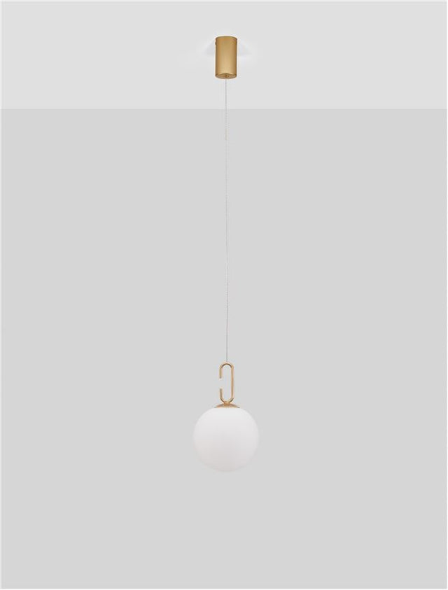 HOOK Satin Gold Metal & Opal White Glass LED 11 Watt 230 Volt 1061Lm 3000K IP20 D: 18 H: 120 cm Adjustable Height