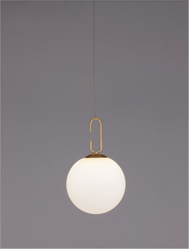 HOOK Satin Gold Metal & Opal White Glass LED 11 Watt 230 Volt 1061Lm 3000K IP20 D: 18 H: 120 cm Adjustable Height