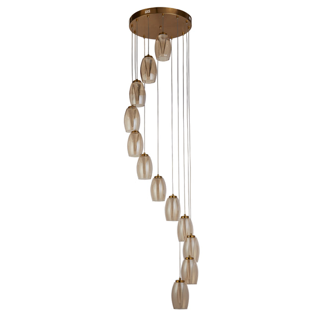 Cyclone 12Lt Pendant - Bronze Metal & Champagne Glass