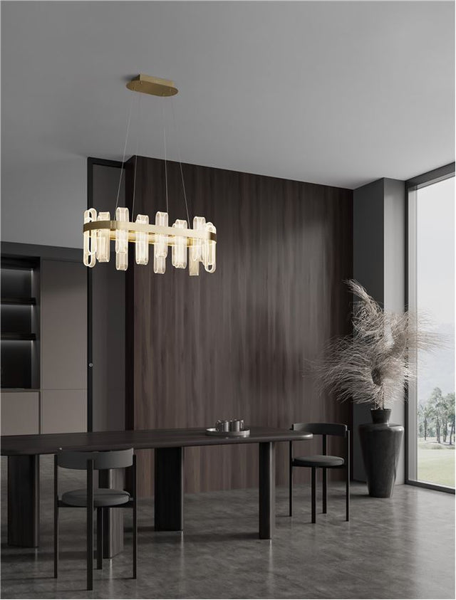 ARGO Triac Dimmable Brass Gold Metal & Acrylic LED 82 Watt 220-240 Volt 3133Lm 3000K IP20 L: 80 W: 30 H: 120 cm Adjustable Height