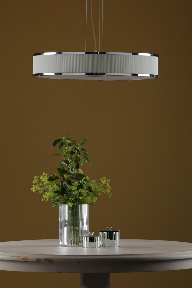 Alvaro 6 Light Pendant Polished Chrome and Ivory With Shade