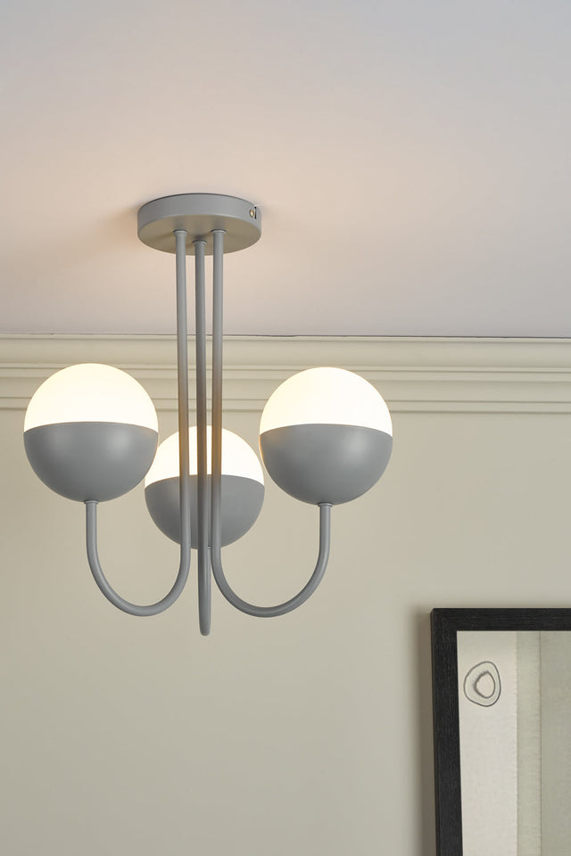 Andre 3 Light Semi Flush Grey Opal Glass