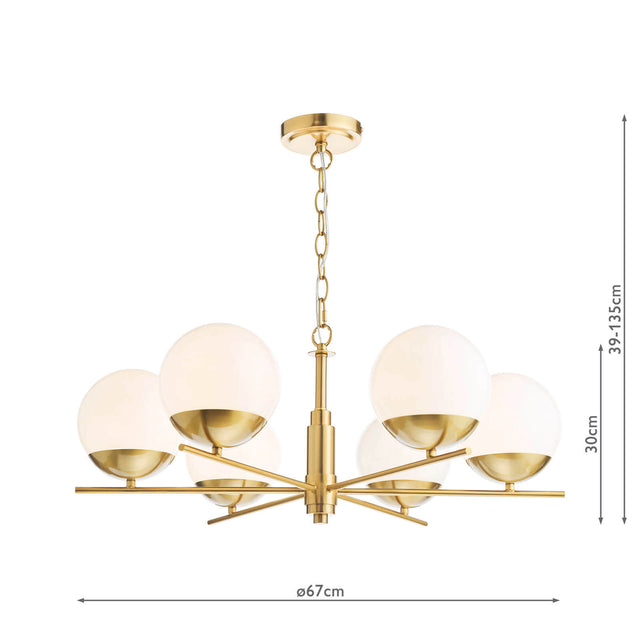 Bombazine 6 Light Pendant Natural Brass and Opal Glass