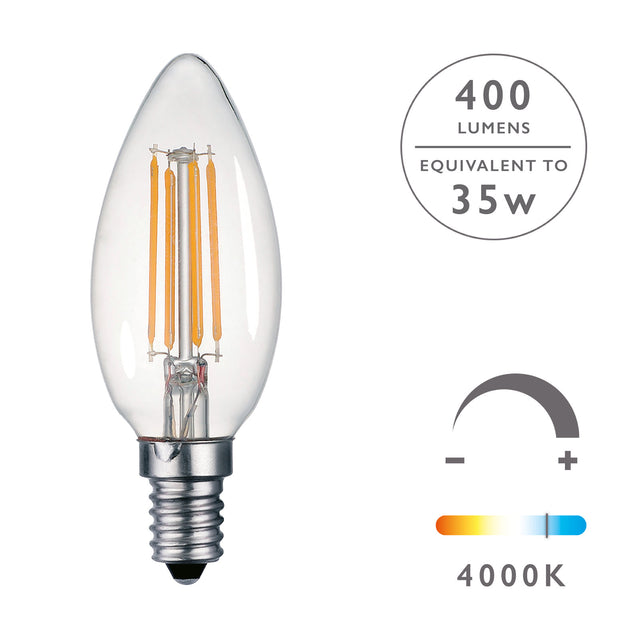 E14 DIM 4W 400LM 4000K C35 CANDLE LAMP CLEAR