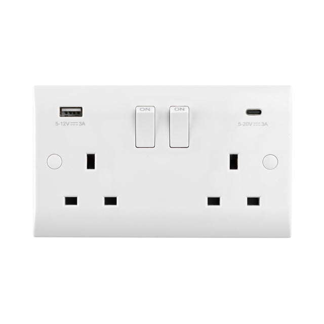 13A 2G DP Switched Socket with 45W USB A+C