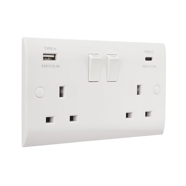 13A 2G DP Switched Socket with 15.5W USB A+C