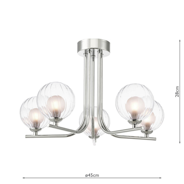 Cradle 5 Light Semi-Flush Polished Chrome & Clear/Opal Glass