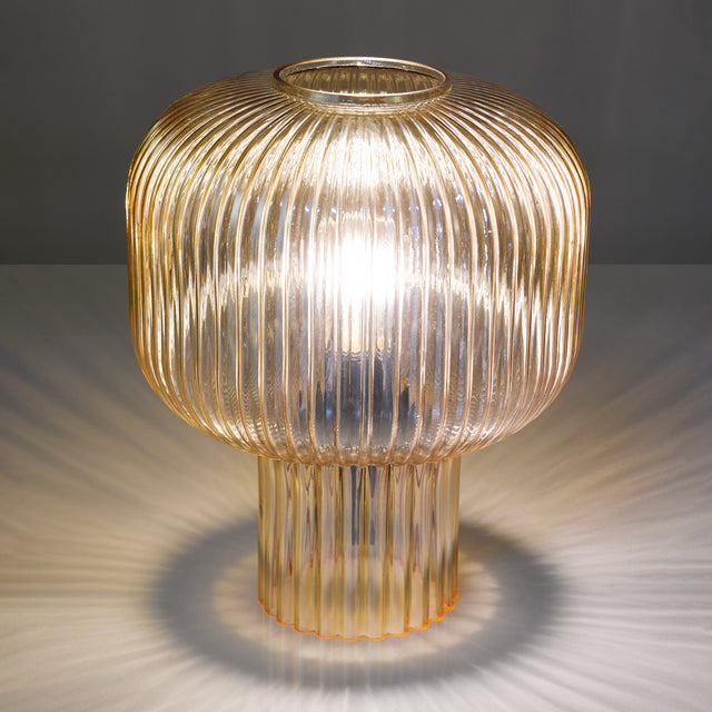 Demarius Table Lamp Amber Ribbed Glass