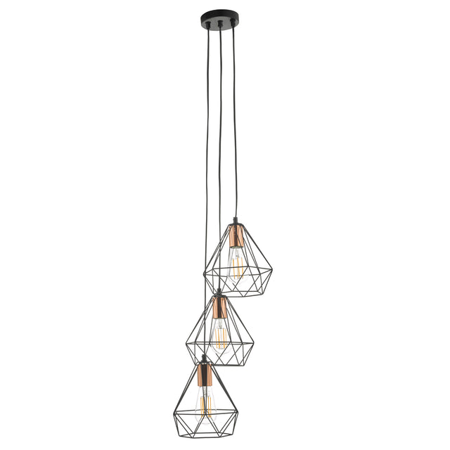 Deyon 3 Light Cluster Pendant Black & Copper