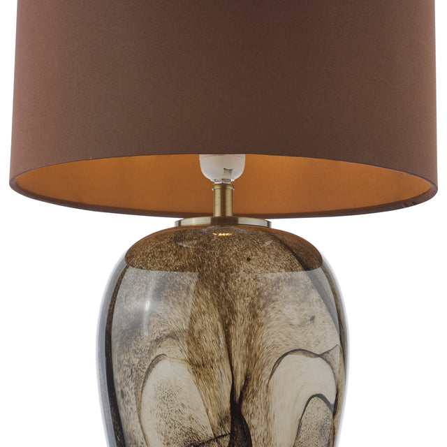 Egas Table Lamp Brown Marble Effect Glass and Antique Brass With Shade