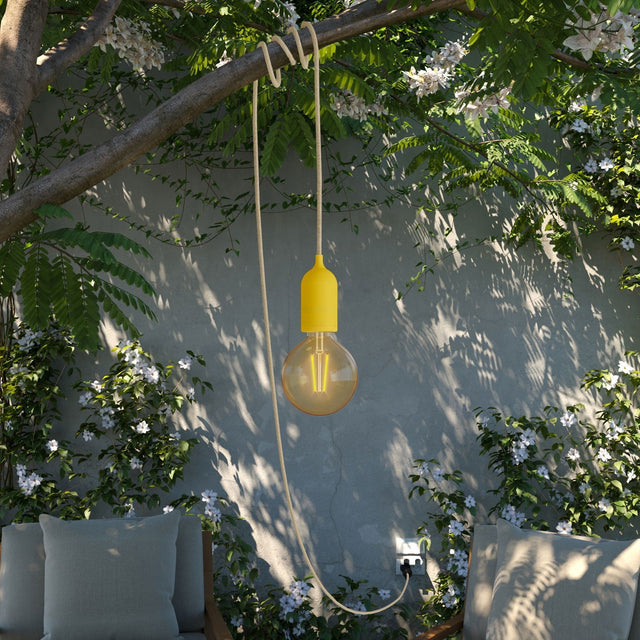 Outdoor pendant lamp with 5m textile cable with IP65 lampholder - Yellow (H723Y)