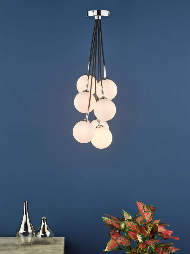 Elpis 7 Light Cluster Pendant Polished Chrome Opal Glass
