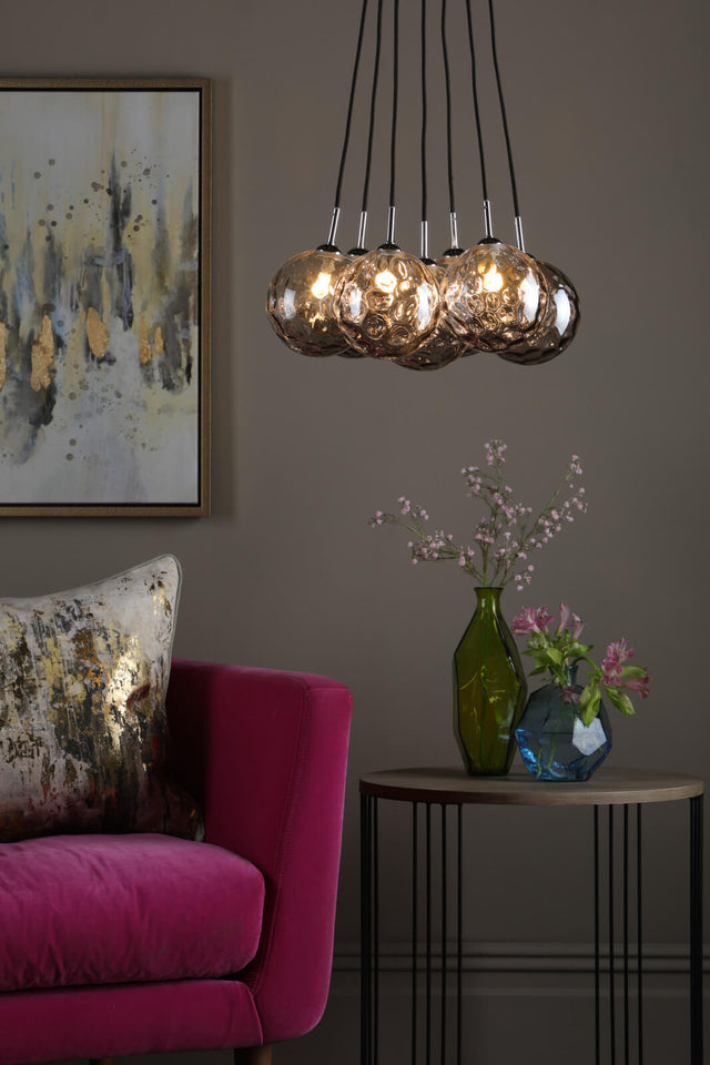 Elpis 7 Light Cluster Pendant Polished Chrome Smoked Glass