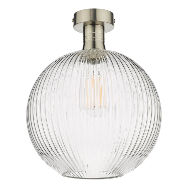 Emerson Semi Flush Antique Chrome Round Ribbed Glass