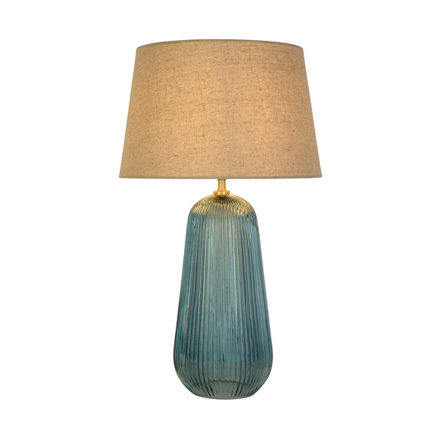 Cameo 1Lt Table Lamp, Blue Glass with Natural Linen Shade