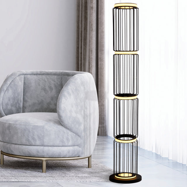 Circolo Cage Floor Lamp - Black Metal & White Silicon