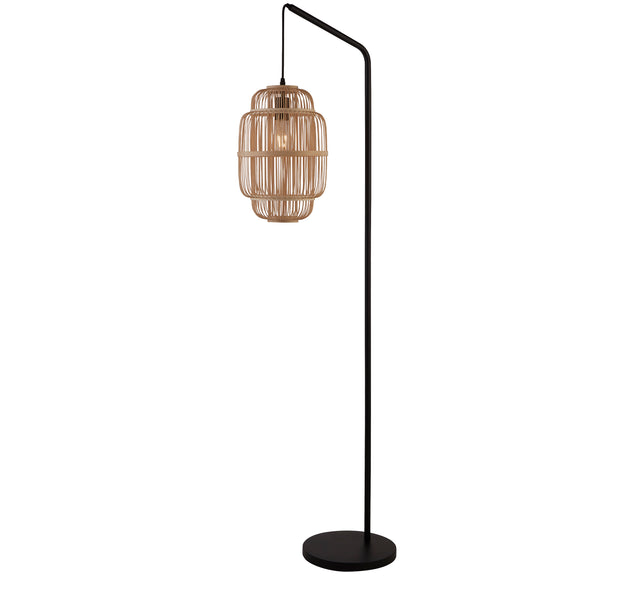 x Java Floor Lamp - Black Metal & Bamboo Shade