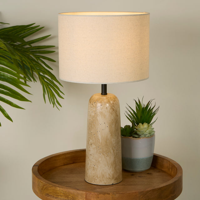 Agra Table Lamp - Travertine effect & Fabric Shade