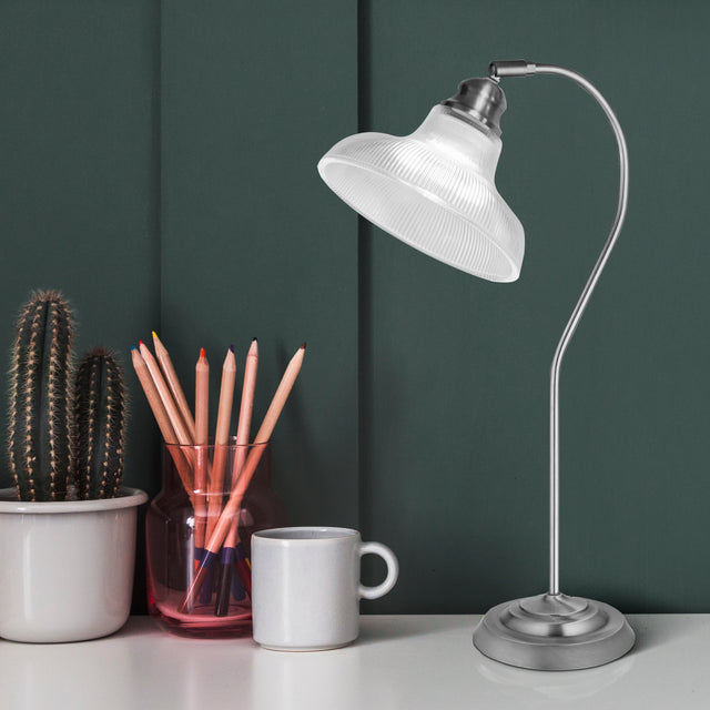 Bistro III Table Lamp -Satin Silver & Holphane Style Glass