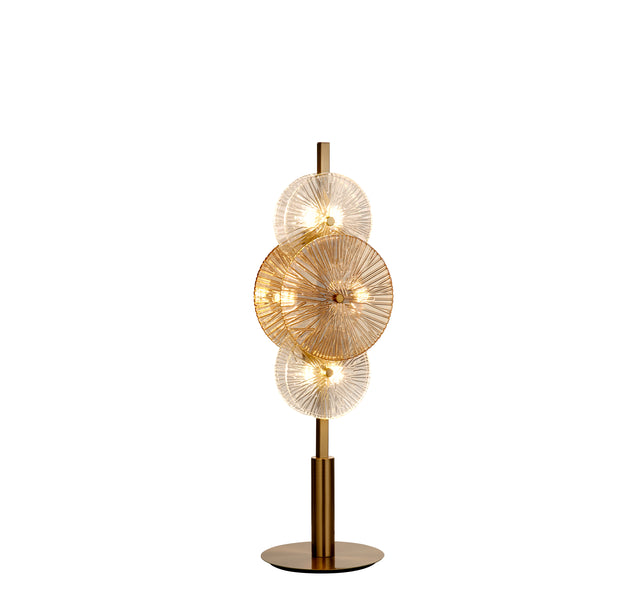 Wagon Wheel 6Lt Table Lamp- Bronze Metal, Clear, Amber Glass