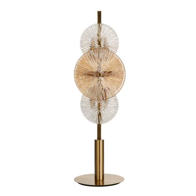 Wagon Wheel 6Lt Table Lamp- Bronze Metal, Clear, Amber Glass